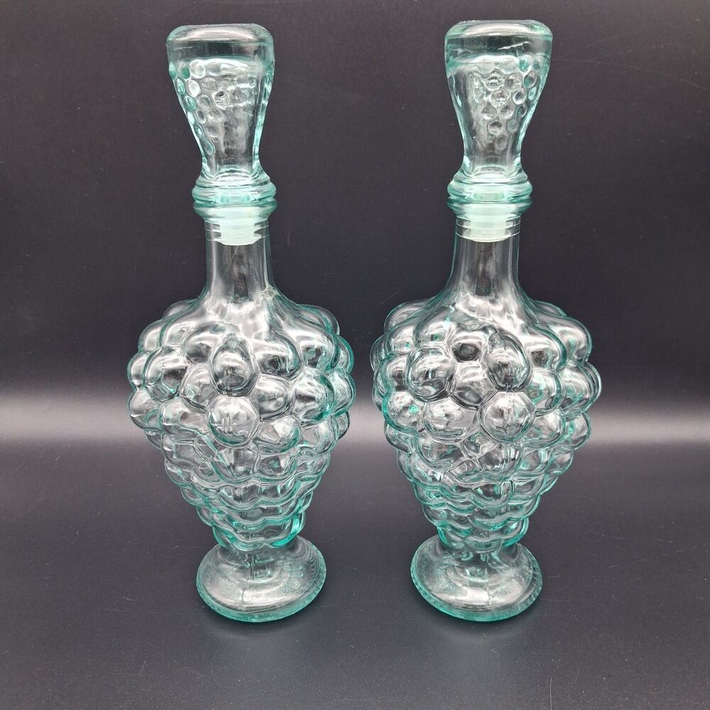 Pair of Mod Dep Vintage Italy 500ml Liquor Decanter Glass Bottle Grape
